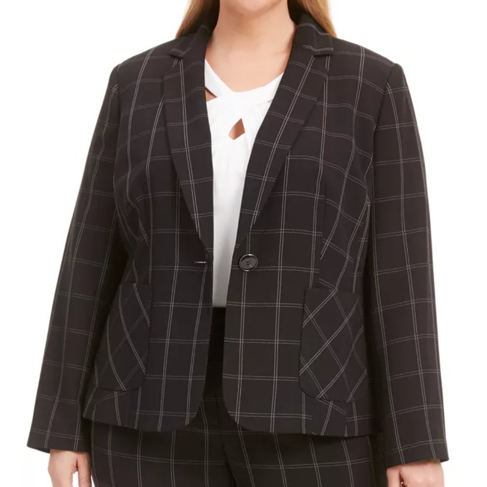 Kasper Plus Size Windowpane Notch-Collar Blazer